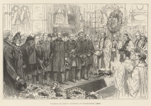 Begrafenis van Robert Browning in Westminster Abbey door Melton Prior
